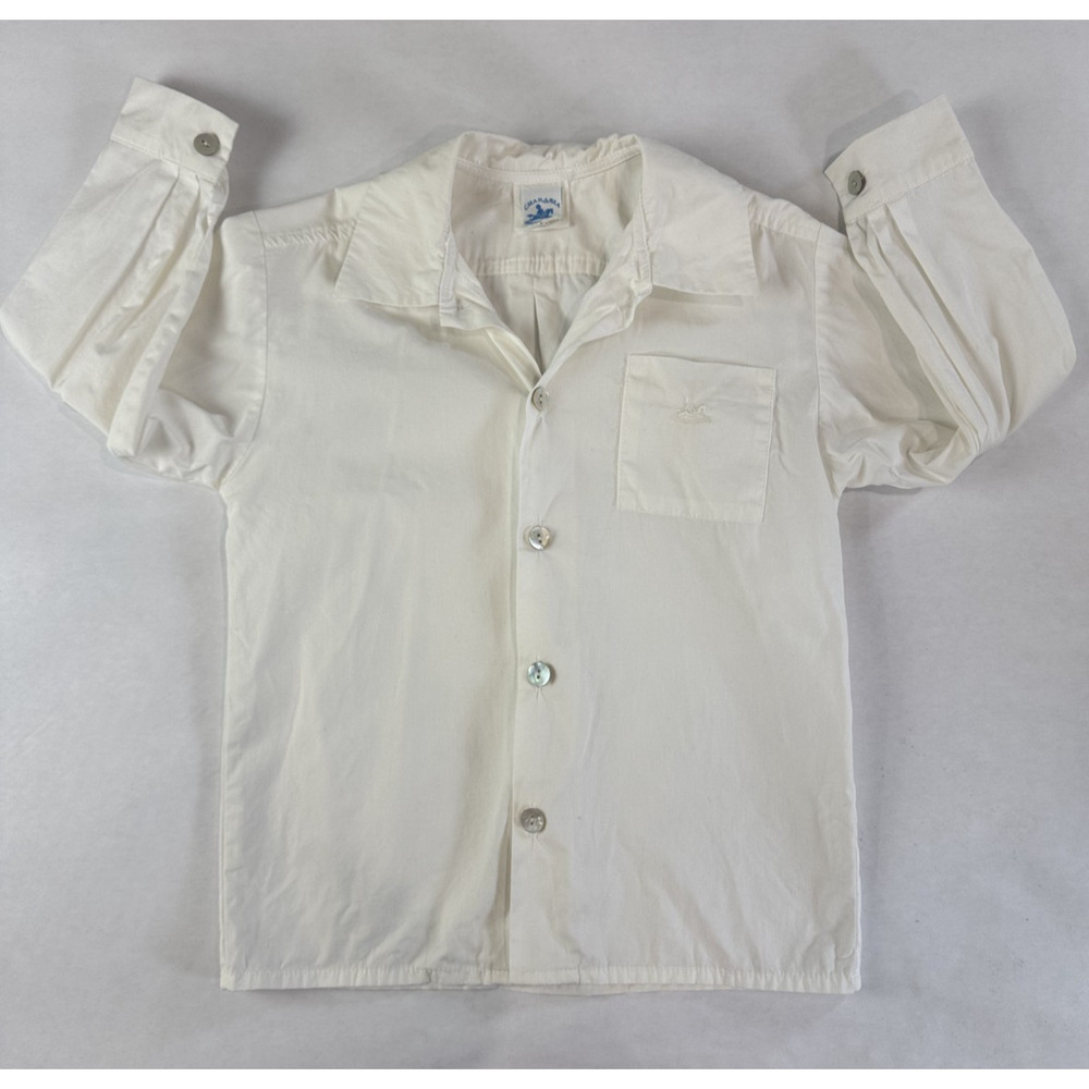 Charabia Paris Junior Couture Shirt White Linen Blend Mother Pearl Buttons 5/6